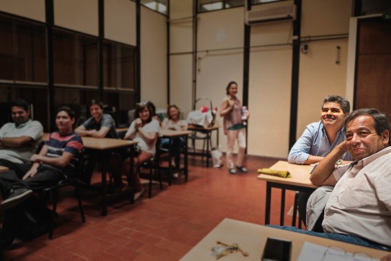 Profesores agrimensores Tito Bosch y Mario Piumetto, satisfechos por el trabajo de Perensón.